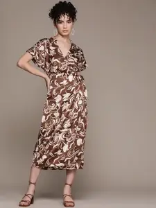 MANGO Floral Print Midi Wrap Dress