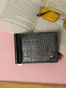 Carlton London Men Textured Leather Two Fold Money Clip Wallet