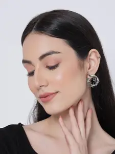 Sangria Silver-Plated Peacock Shaped Oxidized Studs Earrings