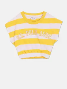 U.S. Polo Assn. Girls Striped Extended Sleeves Pure Cotton T-shirt