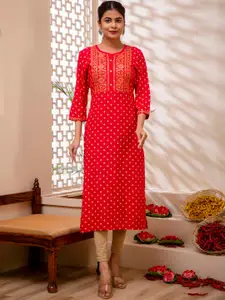 FASHION DEPTH Ethnic Motifs Printed Sequined Straight Kurta