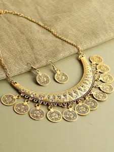 SOHI Gold-Plated Stone-Studded Necklace & Earrings