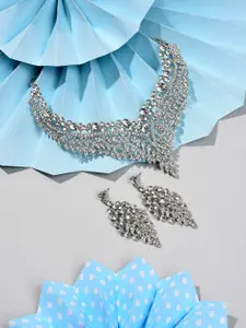 SOHI Silver-Plated Stone-Studded Necklace & Earrings