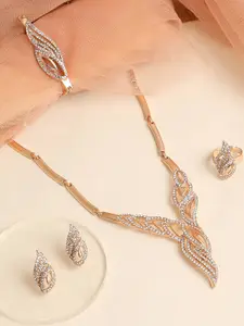 SOHI Gold-Plated Stones Studded Jewellery Set With Ring