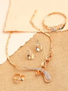 SOHI Gold-Plated Stones Studded Necklace & Earrings
