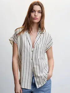 MANGO Women Loose Fit Striped Casual Shirt