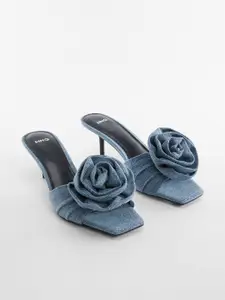 MANGO Flower Detail Sustainable Cotton Slim Heels