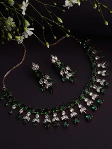 SOHI Gold-Plated Stone-Studded Necklace & Earrings