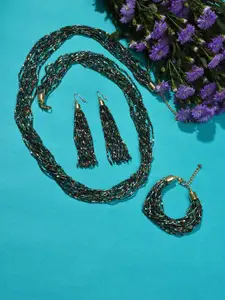 SOHI Gold-Plated & Beaded Necklace & Earrings