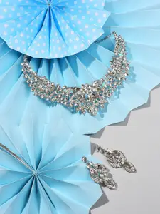 SOHI Silver-Plated Artificial Stones-Studded Necklace & Earrings