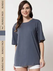 Funday Fashion Pack of 2 Cotton Oversized Fit T-shirts