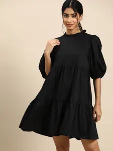 all about you Puff Sleeve Fit & Flare Tiered Pure Cotton Dress