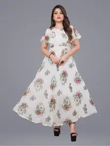 N N ENTERPRISE Floral Print Flared Sleeve Maxi Dress