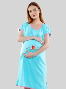 SillyBoom Printed Cotton Maternity T-Shirt Night Dress