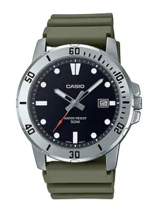 CASIO Men Black Dial & Green Textured Strap Analogue Watch A2141