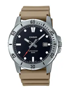 CASIO Enticer Men Black Stainless Steel Dial & Brown Straps Analogue Watch A2142