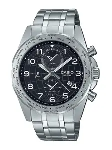 CASIO Men Black Dial & Silver Toned Stainless Steel Style Straps Analogue Watch A2147