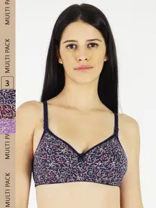 LADYLAND LADYLAND Pack Of 3 Assorted Floral Printed Full Coverage Lightly Padded B-Cup Bra