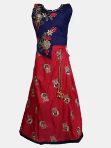 V-Mart Girls Floral Embroidered Fit & Flare Maxi Ethnic Dress