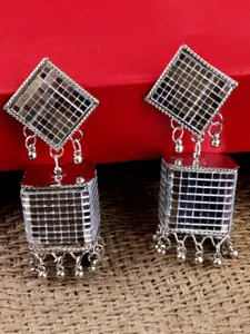 VAGHBHATT Silver-Plated Geometric Shape Drop Earrings
