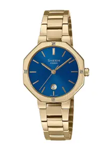 CASIO Women Blue Dial & Gold Toned Stainless Straps Analogue Watch SH292