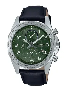 CASIO Enticer Men Green Dial & Black Leather Straps Analogue Watch A2151