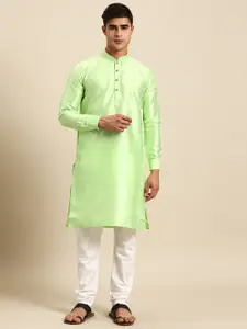 RAJUBHAI HARGOVINDAS Men Mandarin Collar Pure Silk Kurta