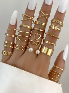 Shining Diva Fashion Shining Diva Set Of 22 Gold Plated Boho Crystal Finger Ring