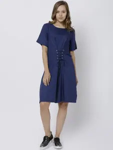 Tokyo Talkies Women Navy Blue Solid A-Line Dress