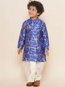 Sethukrishna Boys Abstract Printed Mandarin Collar Kurta with Dhoti Pants