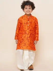 Sethukrishna Boys Mandarin Collar Abstract Printed Kurta with Dhoti Pants