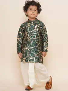 Sethukrishna Boys Mandarin Collar Abstract Printed Kurta with Dhoti Pants