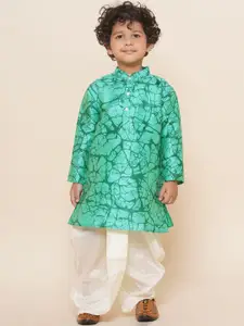 Sethukrishna Boys Mandarin Collar Abstract Printed Kurta with Dhoti Pants