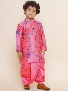 Sethukrishna Boys Mandarin Collar Abstract Printed Kurta with Dhoti Pants