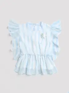 Tiny Girl Striped Gathered Or Pleated Ruffles Peplum Top