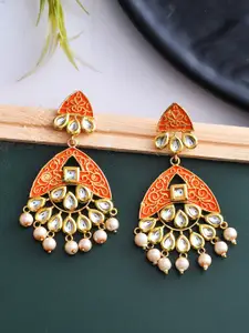 Silvermerc Designs Gold Plated Contemporary Kundan Drop Earrings