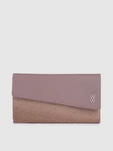 Baggit Women Solid Three Fold Wallet with Striped Detail