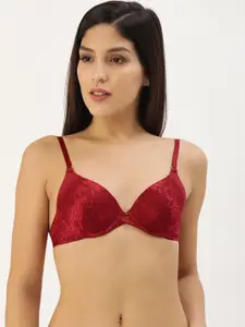 Amante Maroon Lace Underwired Lightly Padded Everyday Bra BRA28301