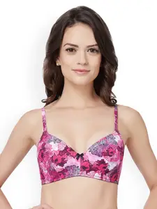 Amante Pink Printed Non-Wired Lightly Padded T-shirt Bra