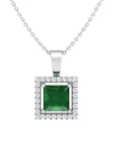 Inddus Jewels 92.5 Sterling Silver Rhodium-Plated CZ Studded Pendant With Chain