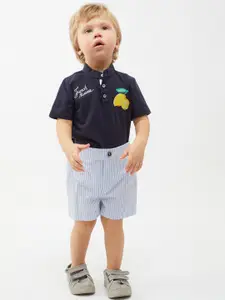 One Friday Infants Boys Vertical Striped Mid-Rise Pure Cotton Shorts