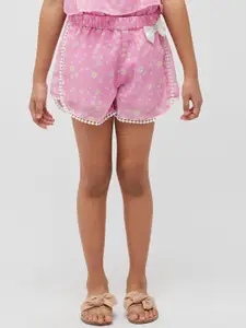 One Friday Girls Floral Printed Shorts With Bow