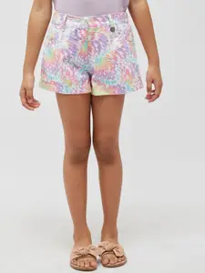 One Friday Girls Abstract Printed Mid-Rise Pure Cotton Shorts