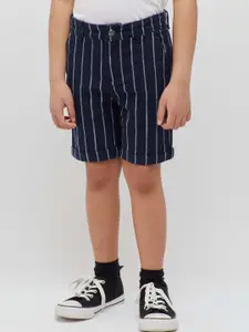One Friday Boys Vertical Striped Mid-Rise Pure Cotton Shorts