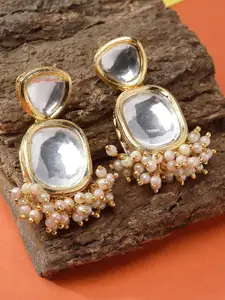 KARATCART Gold-Plated Kundan Studded Drop Earrings