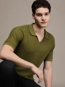 French Connection Self Design Polo Collar Pure Cotton T-shirt