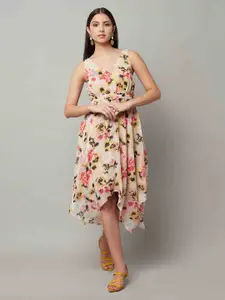 ATTIC SALT V-Neck Floral Print A-Line Midi Dress