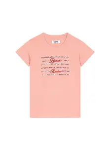 Cantabil Girls Typography Round Neck Cotton T-shirt
