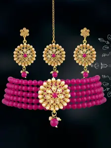 MANSIYAORANGE Gold-Plated Stones-Studded & Beaded Necklace & Earrings