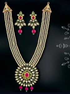 MANSIYAORANGE Gold-Plated Long Kundan-Studded Necklace & Earrings